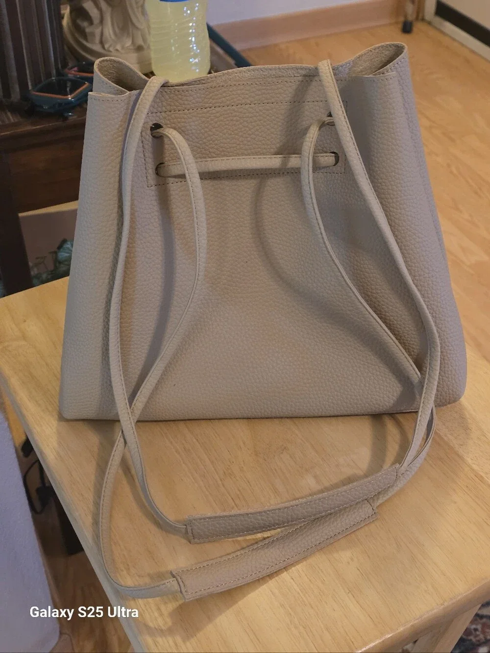 8 Other Reasons Taupe Premium Vegan Leather Bucket Tote Bag EUC